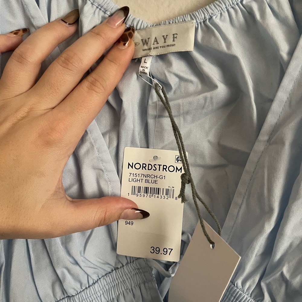 Wayf Light Blue Ruched Blouse - Picture 2 of 4